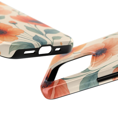 Floral Poppy Tough Phone Case — Protective iPhone Case with Orange Poppy Design
