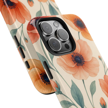 Floral Poppy Tough Phone Case — Protective iPhone Case with Orange Poppy Design