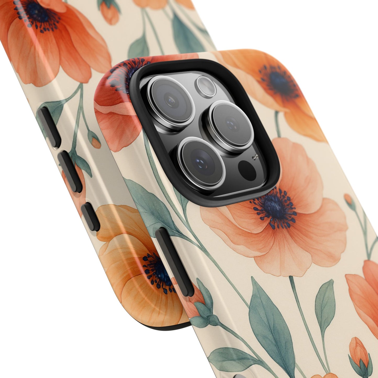 Floral Poppy Tough Phone Case — Protective iPhone Case with Orange Poppy Design