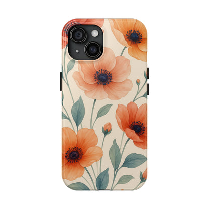 Floral Poppy Tough Phone Case — Protective iPhone Case with Orange Poppy Design