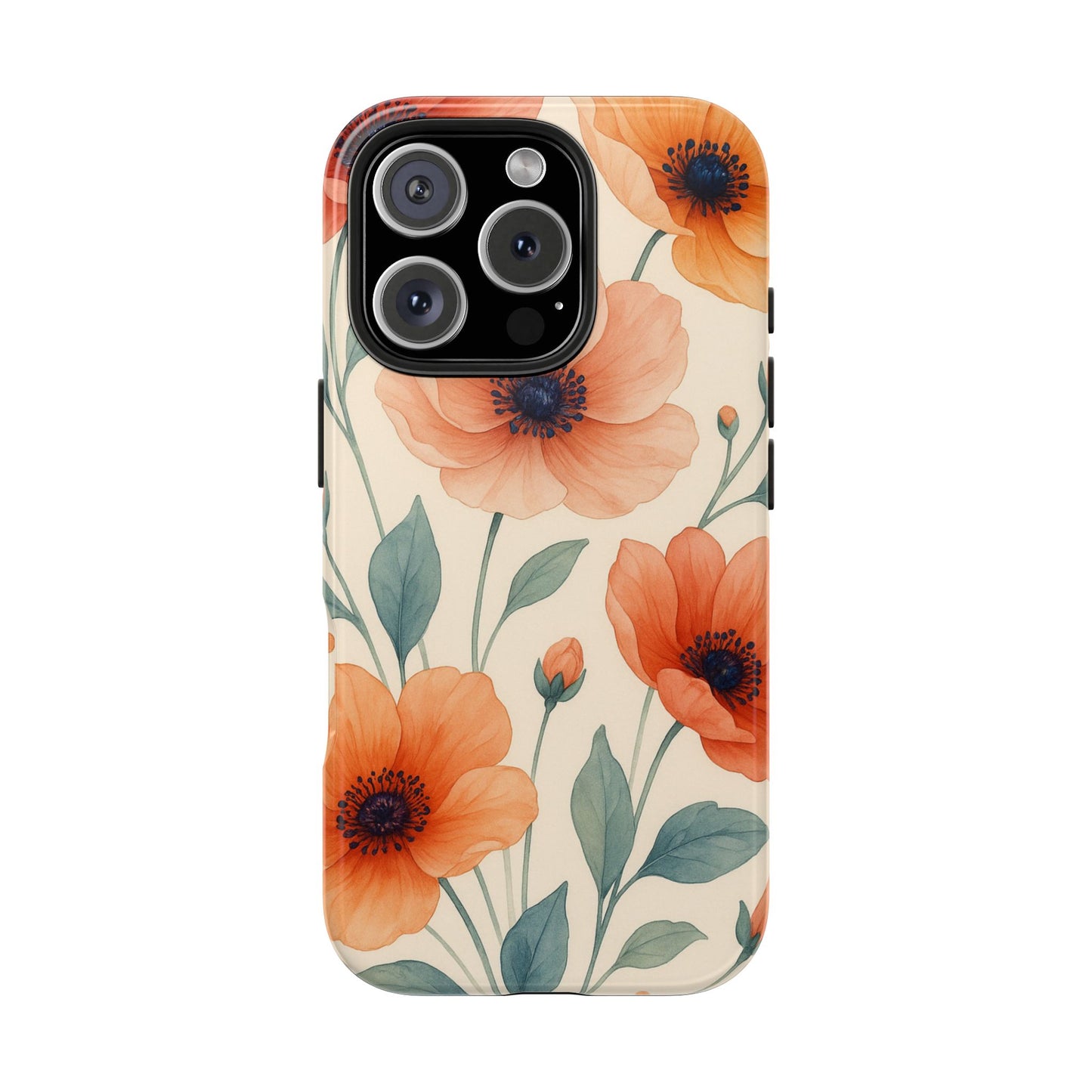 Floral Poppy Tough Phone Case — Protective iPhone Case with Orange Poppy Design