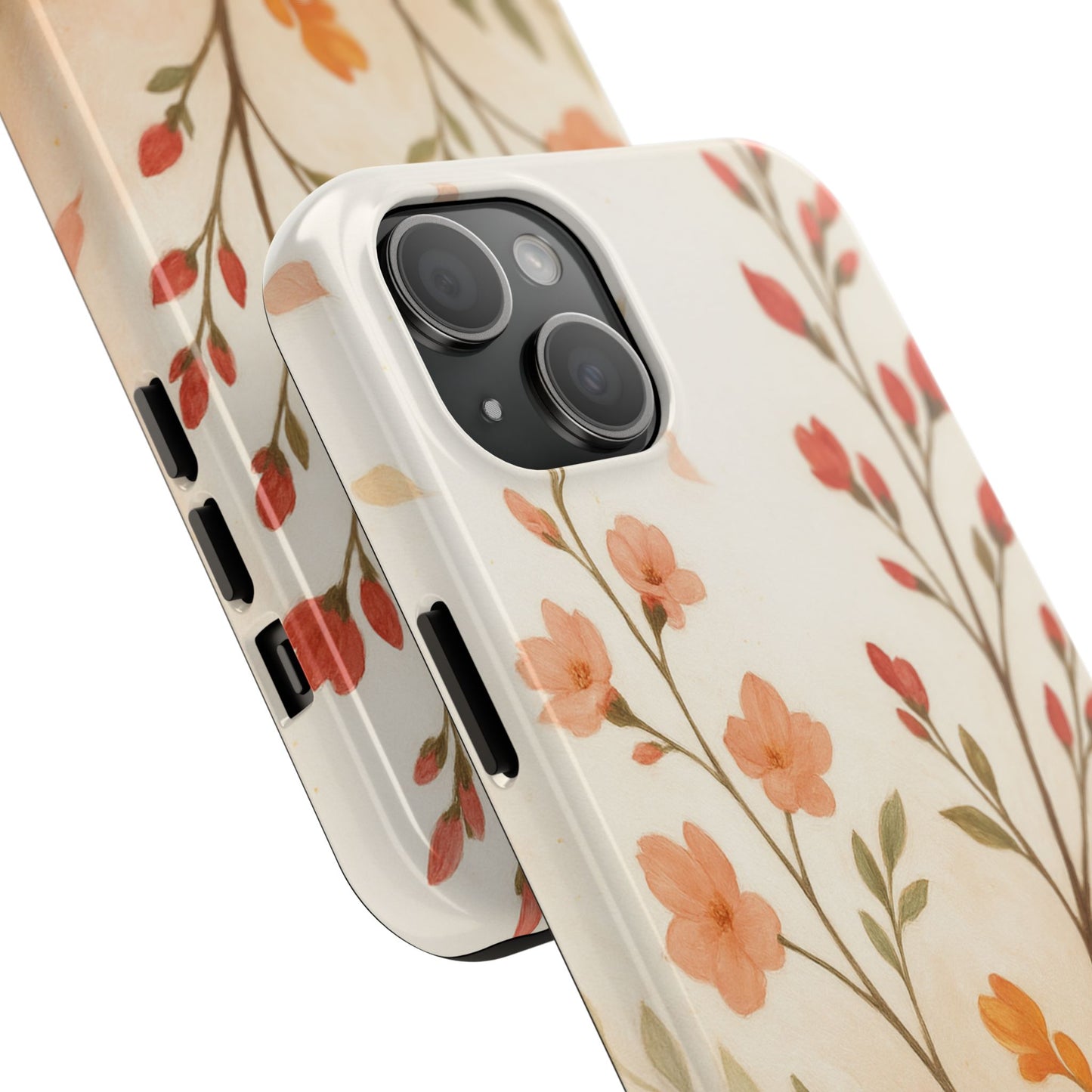 Floral Branch Tough Phone Case — Soft Peach Wildflower Protection