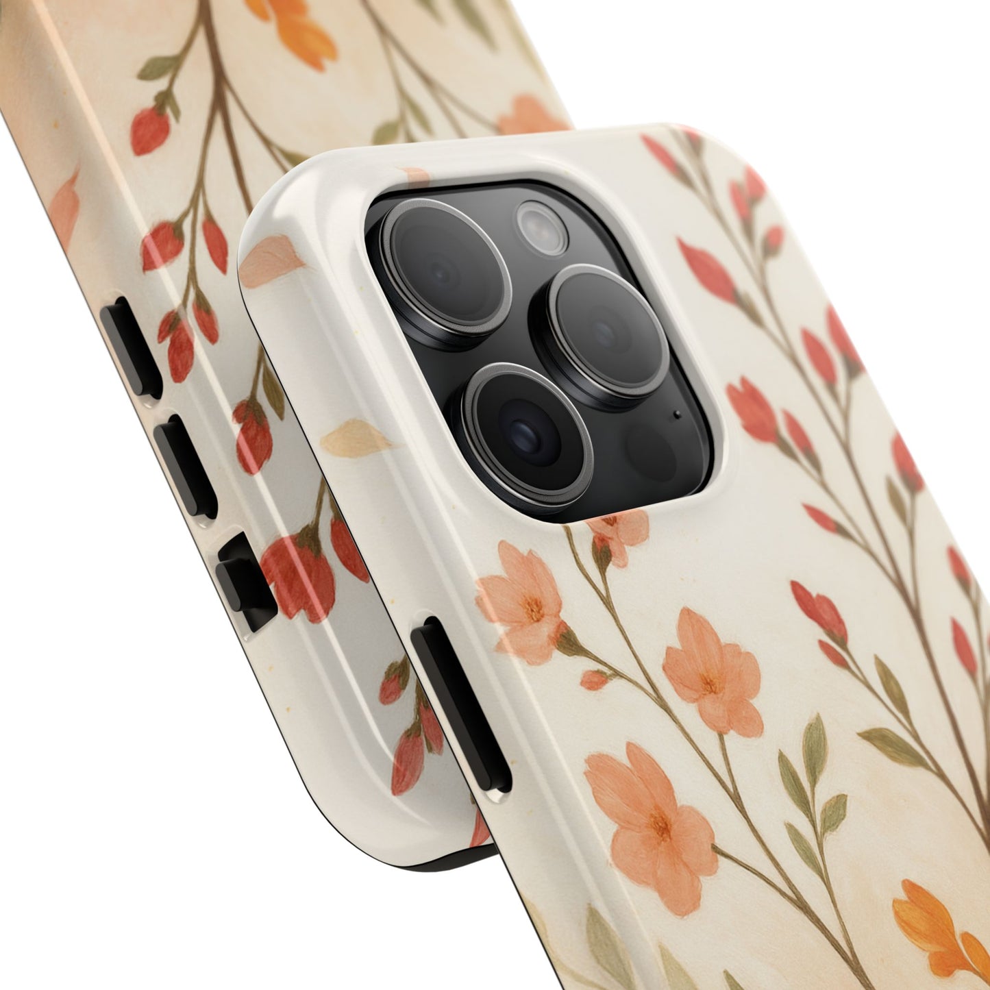 Floral Branch Tough Phone Case — Soft Peach Wildflower Protection