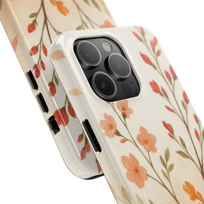 Floral Branch Tough Phone Case — Soft Peach Wildflower Protection