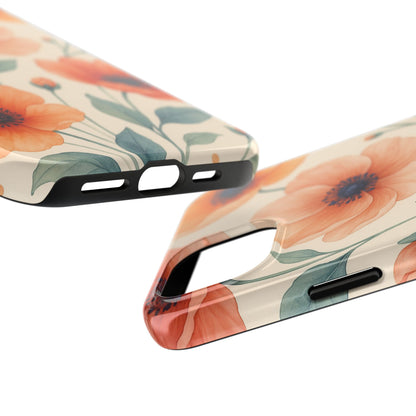 Floral Poppy Tough Phone Case — Protective iPhone Case with Orange Poppy Design