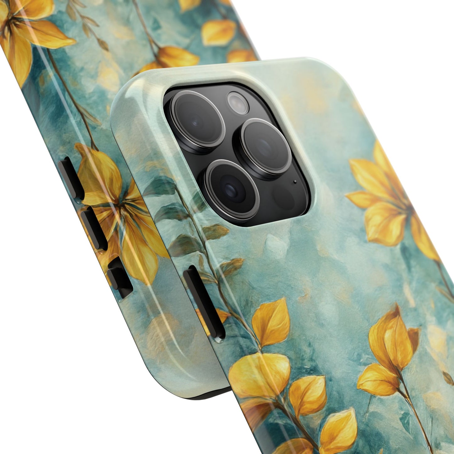 Floral Sunrise Tough Phone Case — Yellow Blooms on Teal Protective Cover
