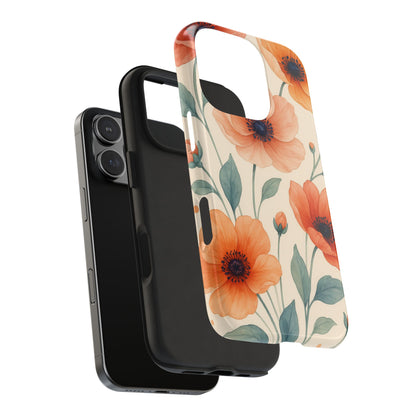 Floral Poppy Tough Phone Case — Protective iPhone Case with Orange Poppy Design
