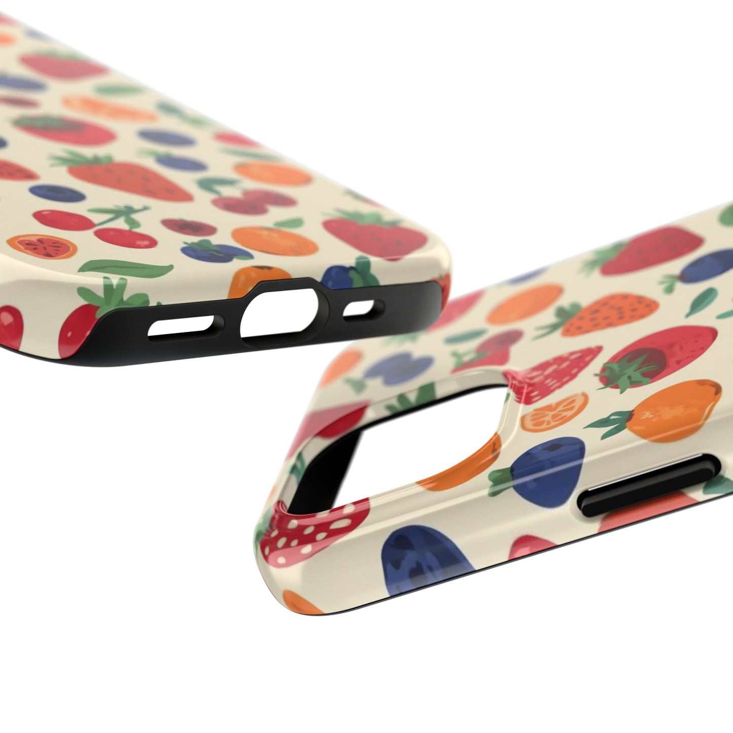 Fruit Pattern Tough Phone Case — Colorful Strawberry, Blueberry & Orange Protective Cover