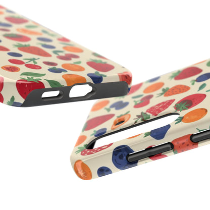 Fruit Pattern Tough Phone Case — Colorful Strawberry, Blueberry & Orange Protective Cover