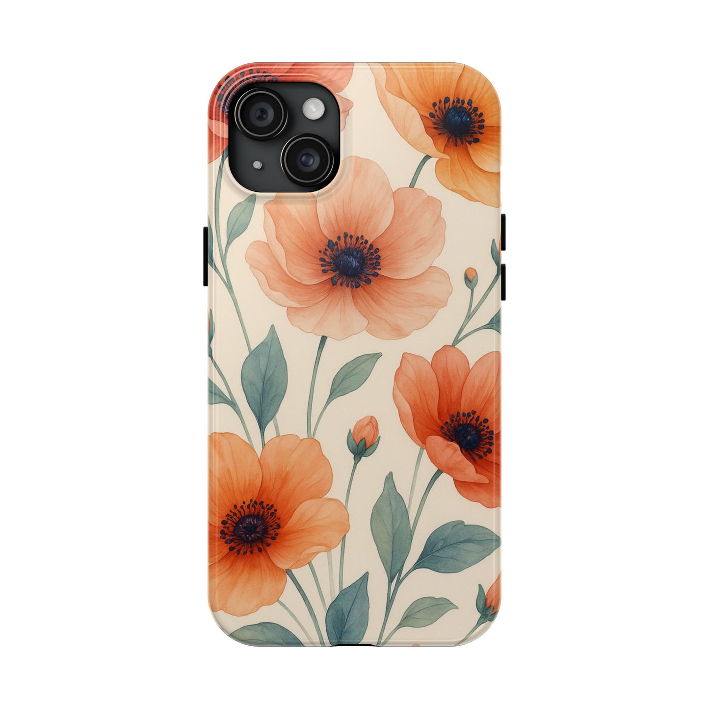 Floral Poppy Tough Phone Case — Protective iPhone Case with Orange Poppy Design
