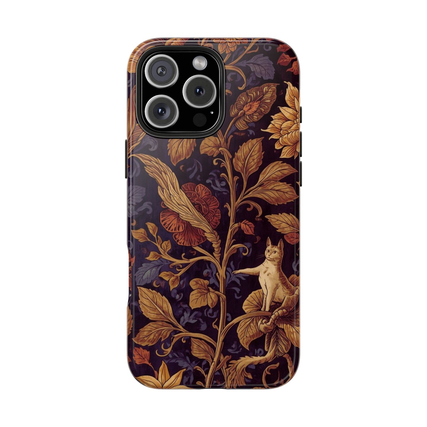 Tough Phone Case — Vintage Floral & Cat Protective iPhone Cover