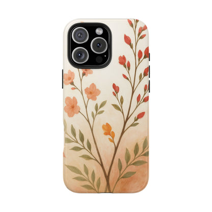 Floral Branch Tough Phone Case — Soft Peach Wildflower Protection