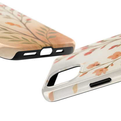 Floral Branch Tough Phone Case — Soft Peach Wildflower Protection