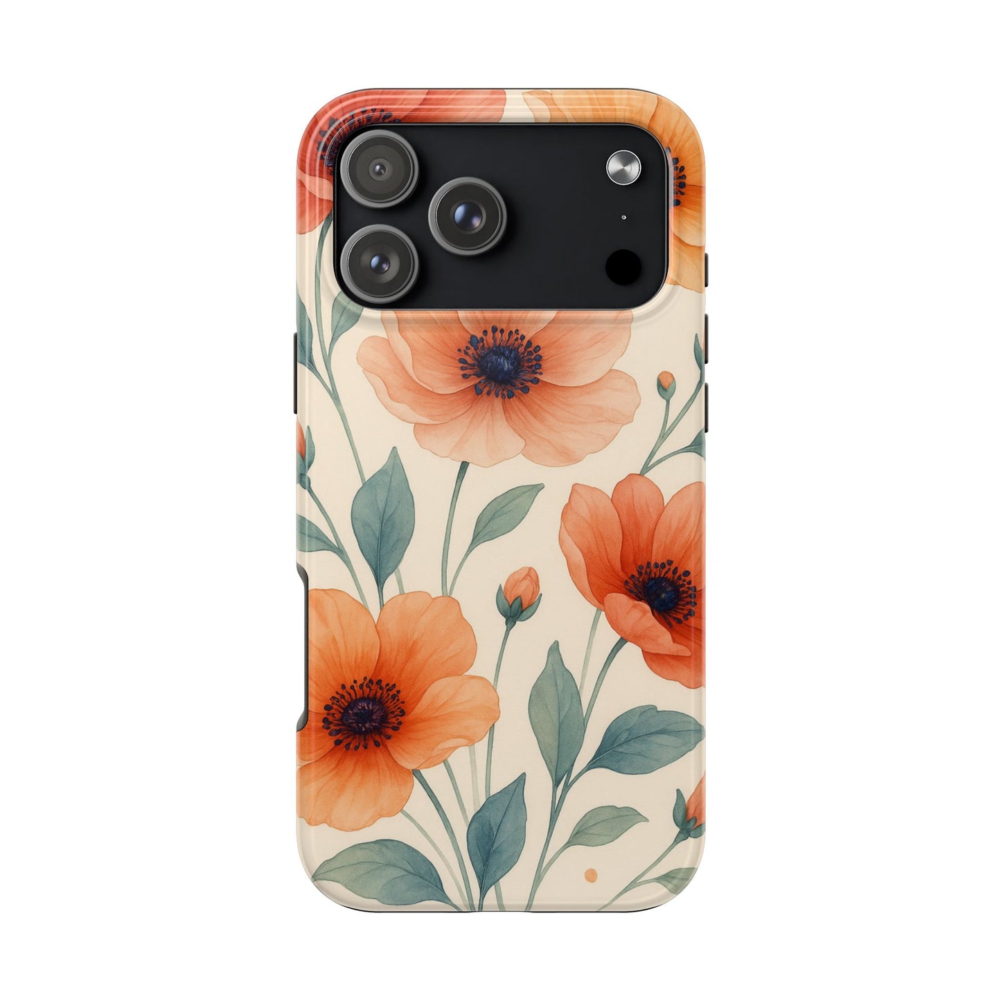 Floral Poppy Tough Phone Case — Protective iPhone Case with Orange Poppy Design