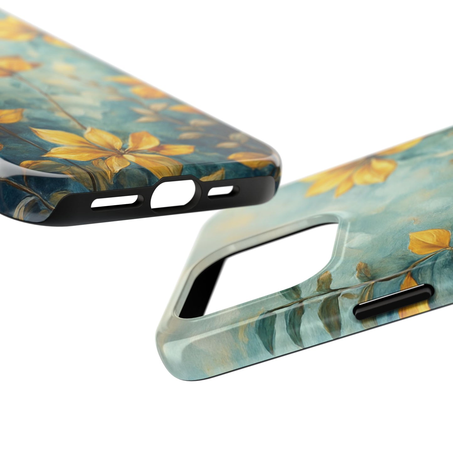 Floral Sunrise Tough Phone Case — Yellow Blooms on Teal Protective Cover