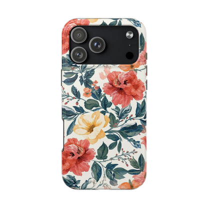 Floral Tough Phone Case — Vintage Rose Protective iPhone Cover