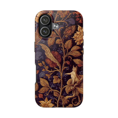 Tough Phone Case — Vintage Floral & Cat Protective iPhone Cover