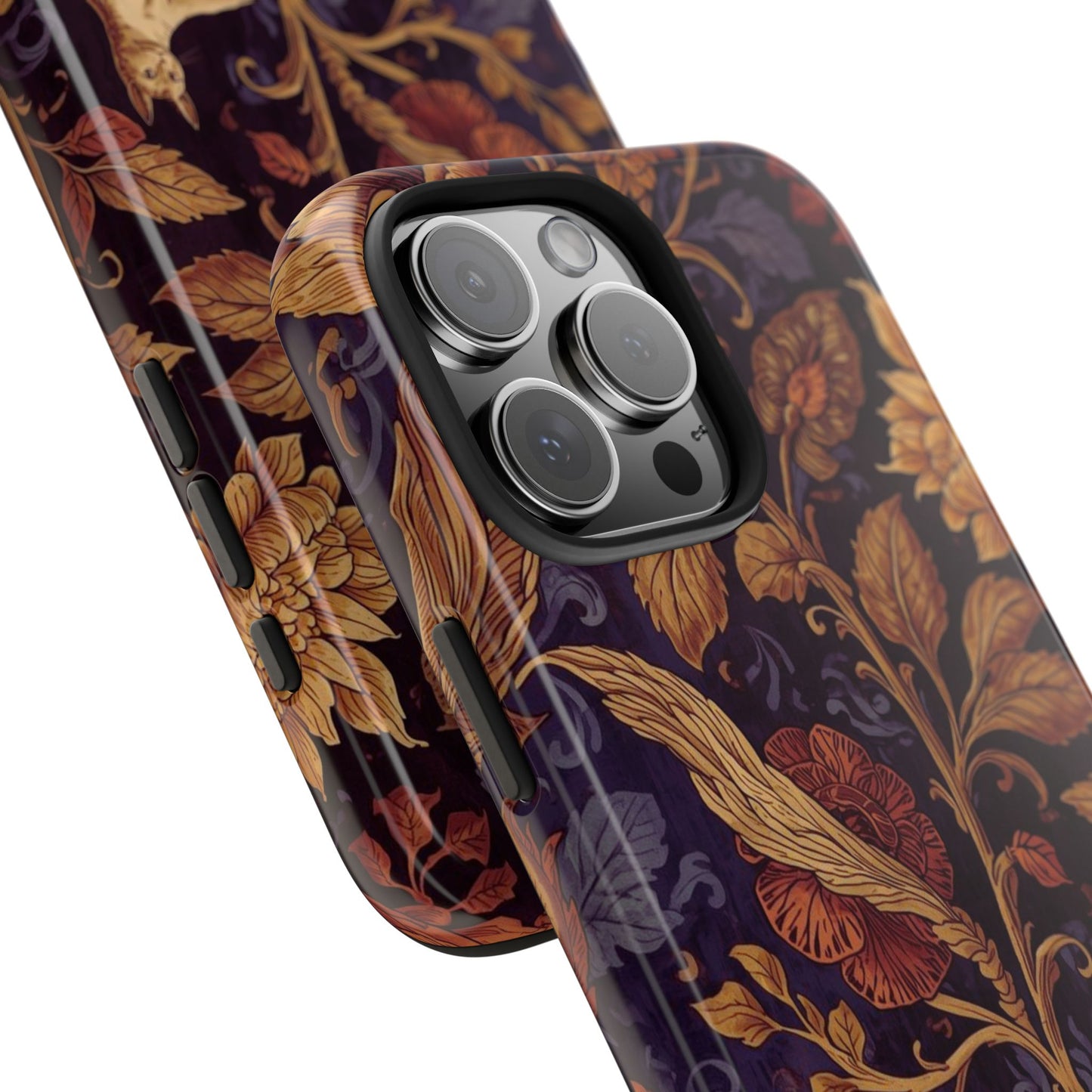 Tough Phone Case — Vintage Floral & Cat Protective iPhone Cover
