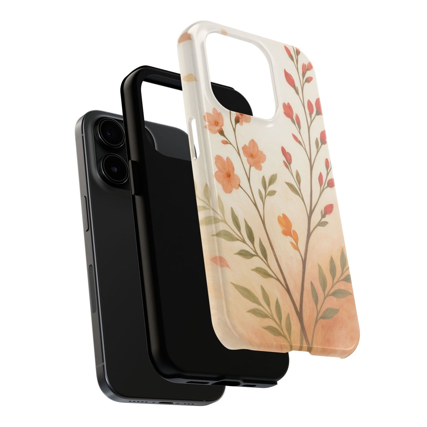 Floral Branch Tough Phone Case — Soft Peach Wildflower Protection