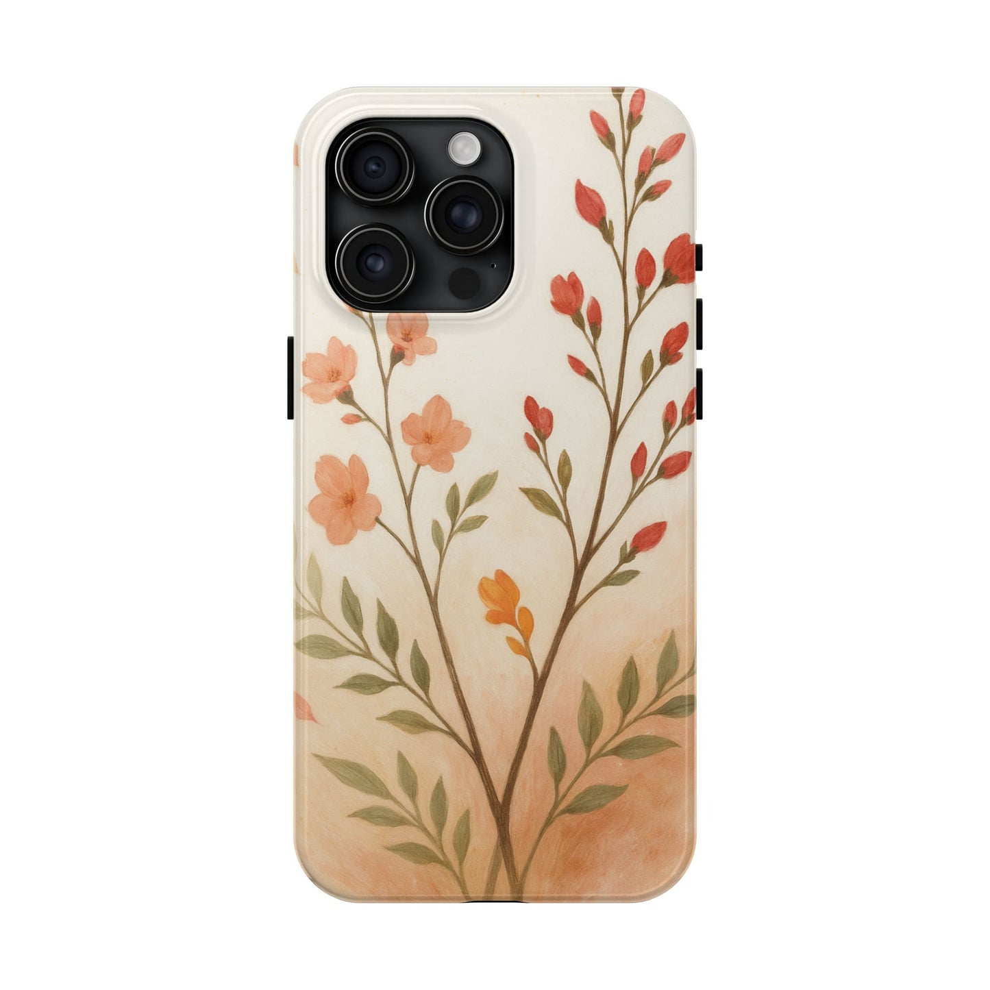 Floral Branch Tough Phone Case — Soft Peach Wildflower Protection